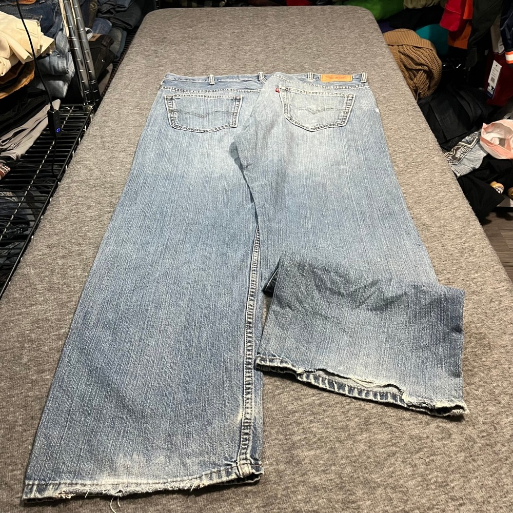 Levis 569 Loose Straight Jeans Mens 38x32 Light Wash Distressed‎ Blue Denim